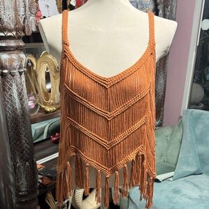 Chic Fringed Rust Women's Top